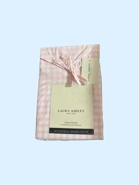 Laura Ashley Pink and White Gingham Cotton Percale Pillowcase Pair